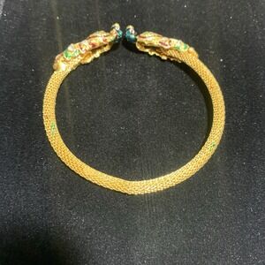 MINT condition Peacock Rhinestone Studded Enamel Cuff‎ Bracelet, Gold-tone Mesh